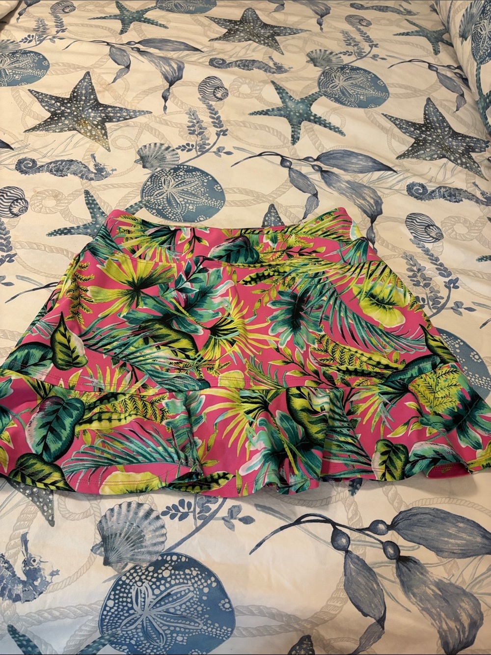 Bright Pink Tropical Print Ruffle Skirt